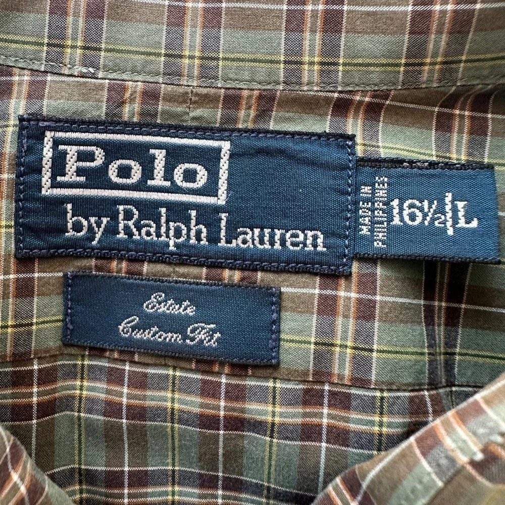 Polo by Ralph Lauren Estate Custom Fit Plaid Long Sleeve Shirt Men L 16.5 Preppy